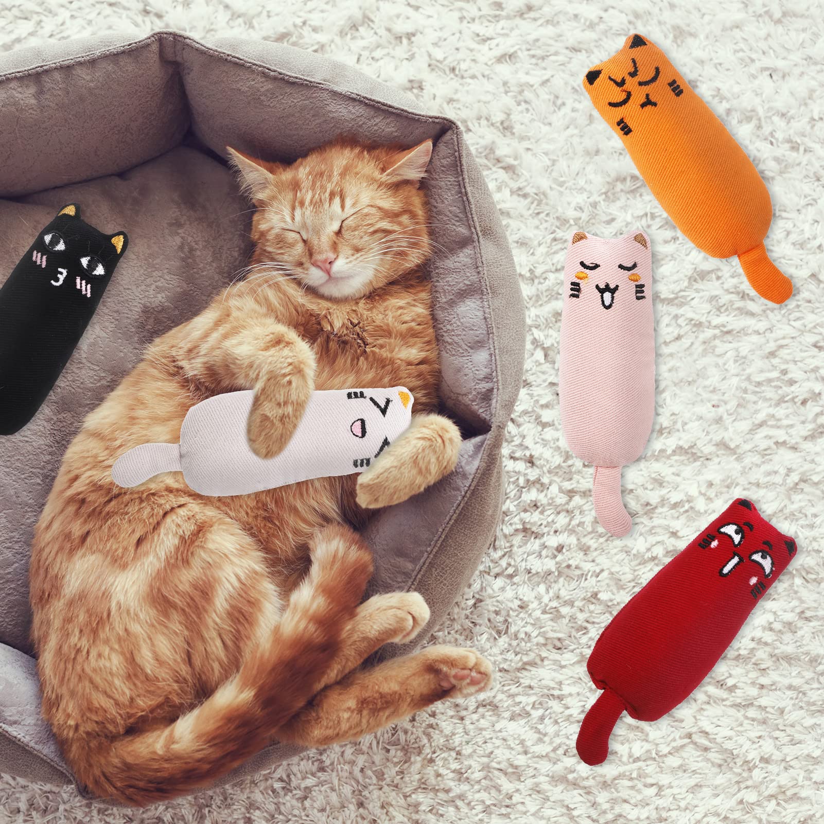 5PCS Catnip Chew Toys for Kittens - Natural Cat Pillow Toys with Catnip, Cartoon Teething Chew Toys for Small Cats | Perfect for Playtime, Training & Dental Health