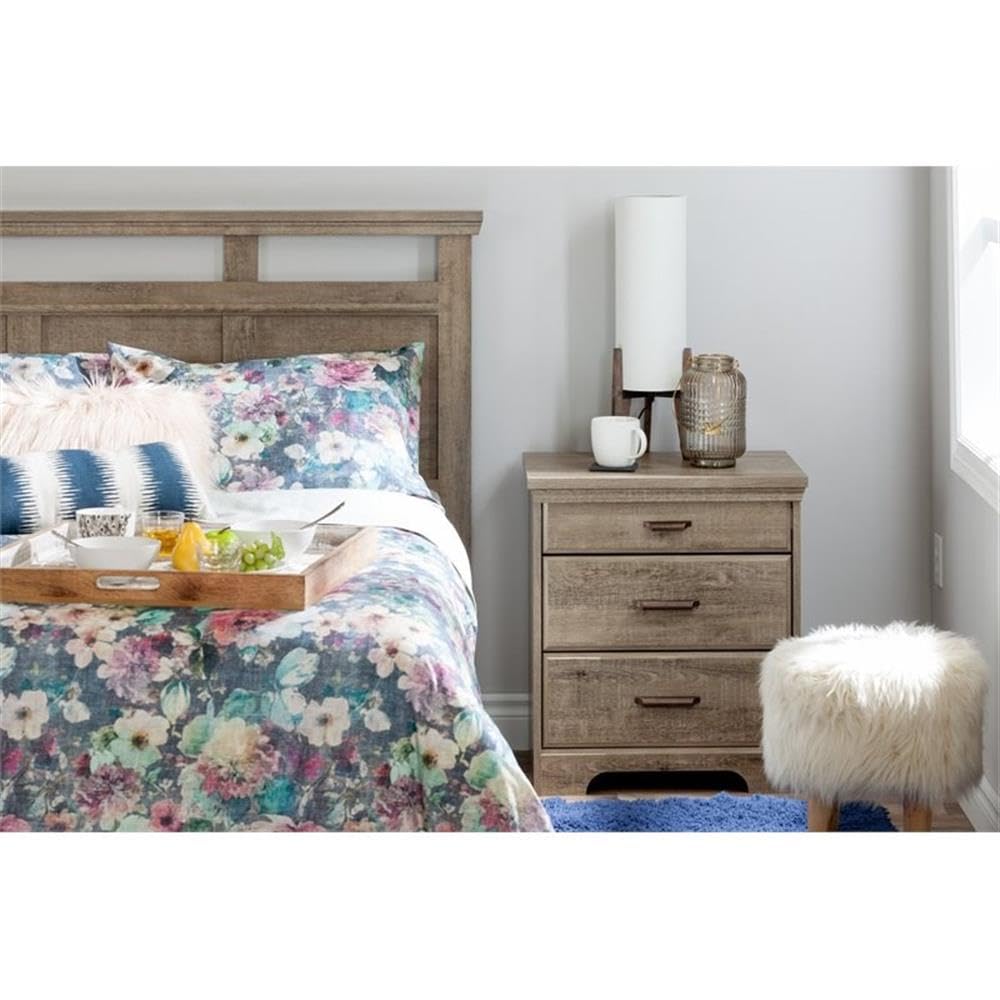 Rustic Wood Nightstand with 3 Drawers - Small Bedside Table for Bedroom, Light Brown Finish | Perfect for Bedroom Storage, Reading Nook & Apartment Decor