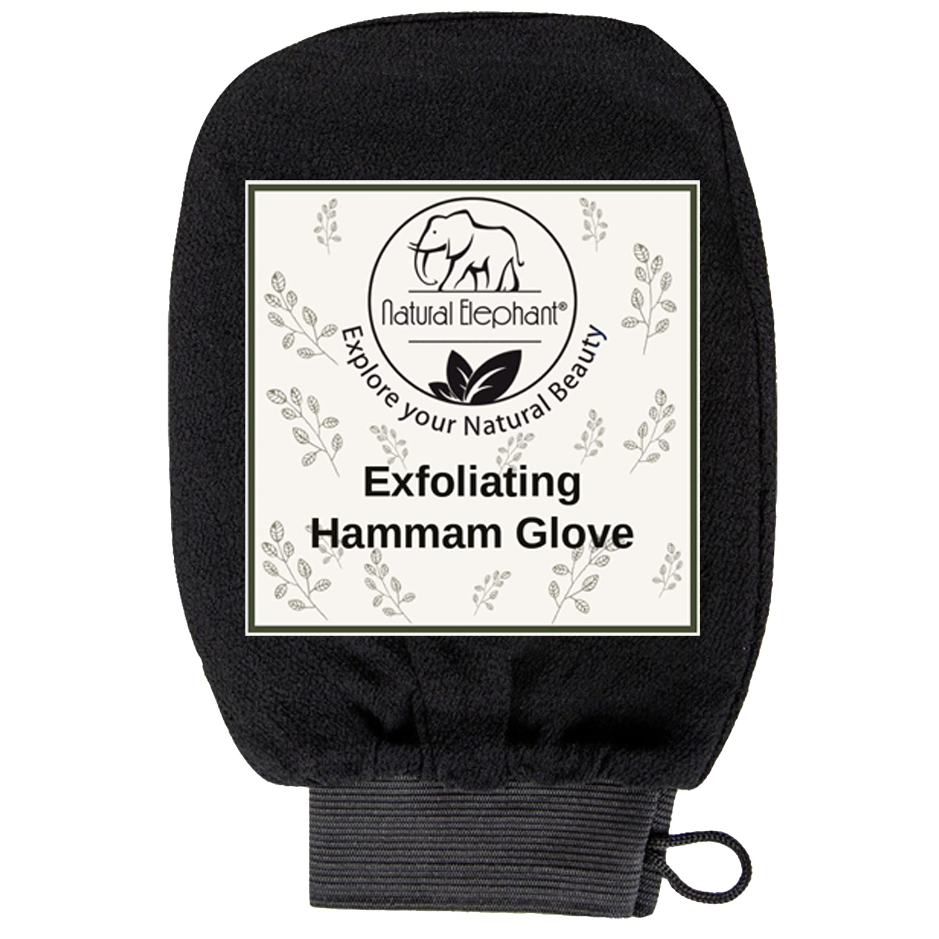 Natural Elephant Exfoliating Hammam Glove - Pure Black Single for Deep Skin Cleansing & Dead Cell Removal - Perfect for Spa, Bath & Body Scrub at Home