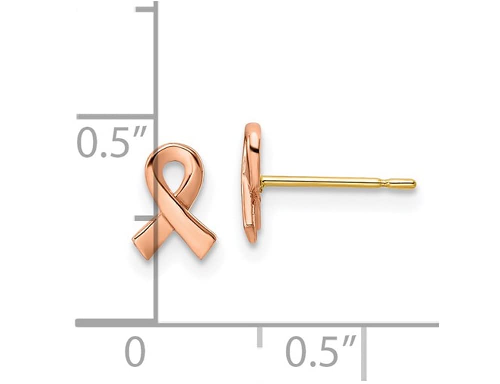 14K Rose Gold Pink Ribbon Awareness Post Earrings for Women - Breast Cancer Support Jewelry Gift for Survivors, Fundraisers & Loved Ones | Everyday Wear, Special Occasions & Charity Events