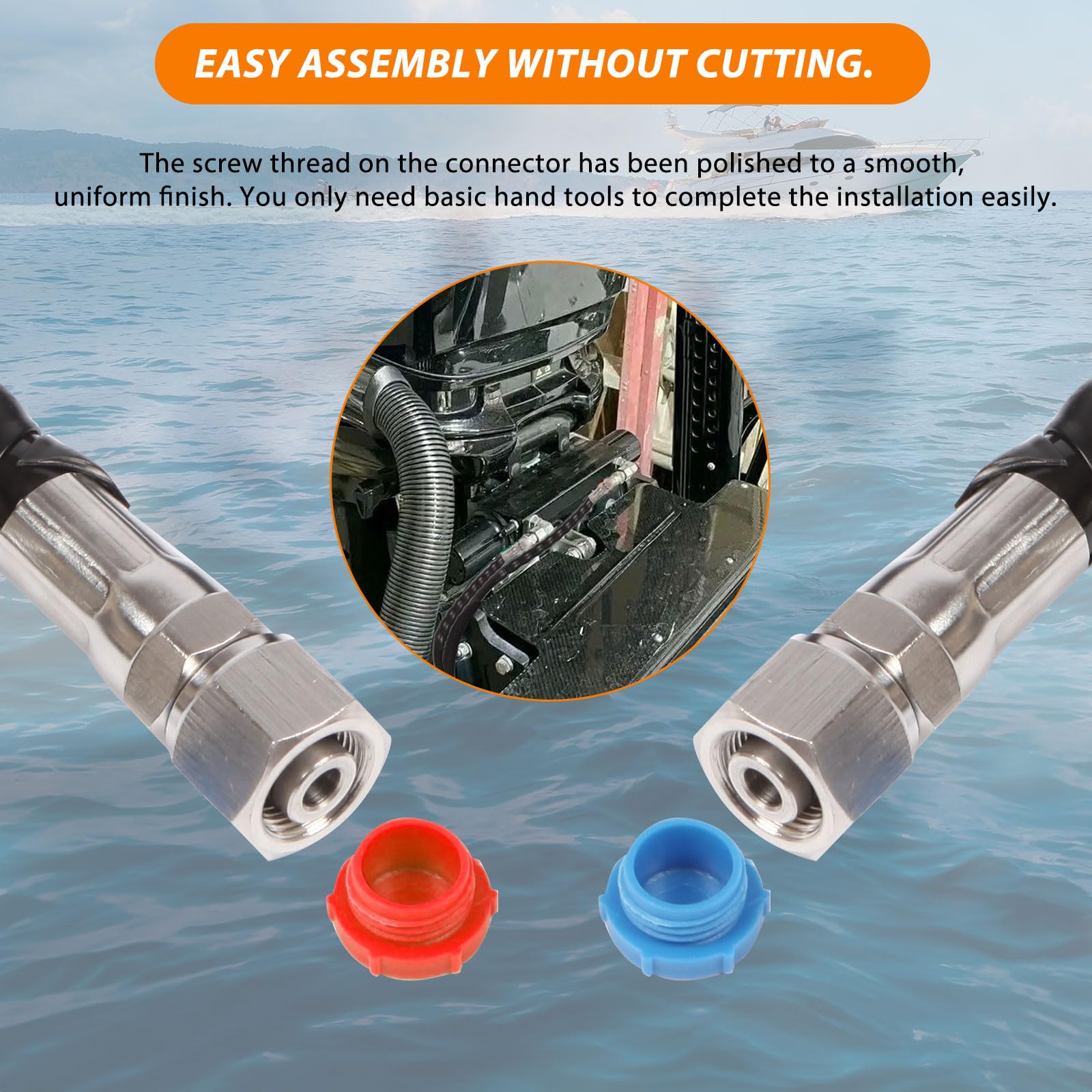 2-Piece 18Ft Universal Hydraulic Steering Hose Replacement Kit with Stainless Steel Quick Connector - Compatible with Seastar & Teleflex Steering Systems - Perfect for Boat, Yacht & Marine Steering Repairs