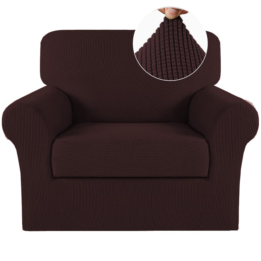 Turquoise 2-Piece Jacquard Chair Slipcovers - Washable Armchair & Sofa Covers with Thick Fabric Protection for Living Room Furniture (Brown) - Perfect for Home Decor, Guest Seating & Pet Protection