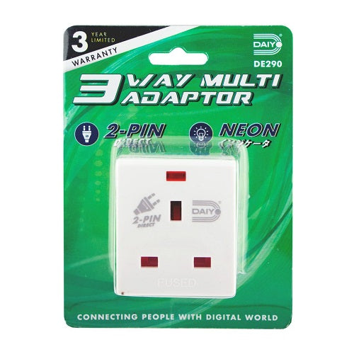 3-Way Multi Adapter with Neon Light - Universal Power Outlet Splitter for Home, Office, and Travel Use