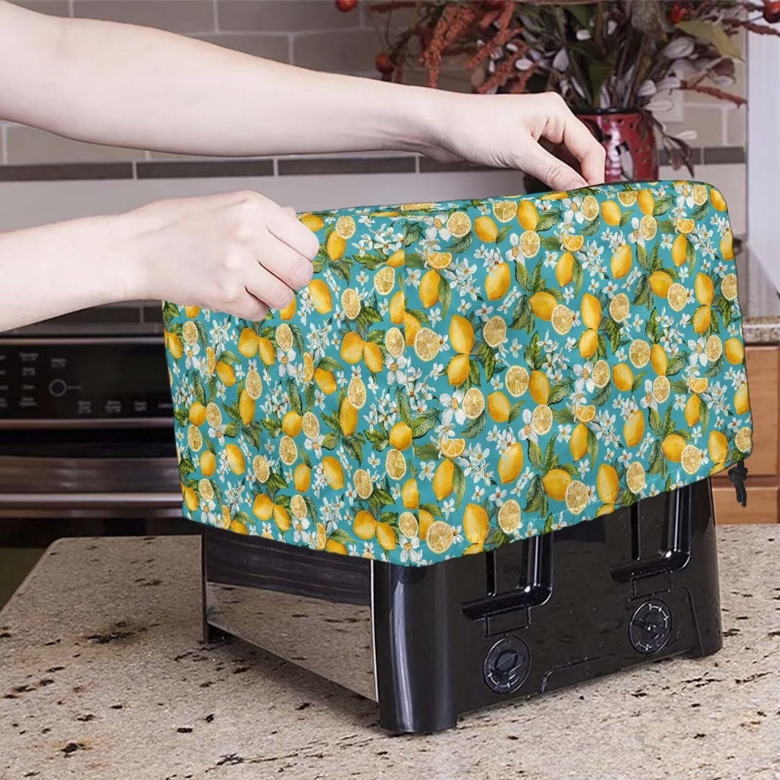 2 Slice Lemon Toaster Cover - Dustproof & Fingerprint Resistant Bread Maker Protector - Small Kitchen Appliance Decor for Countertop - Perfect for Kitchens, Breakfast Nooks & Dorm Rooms