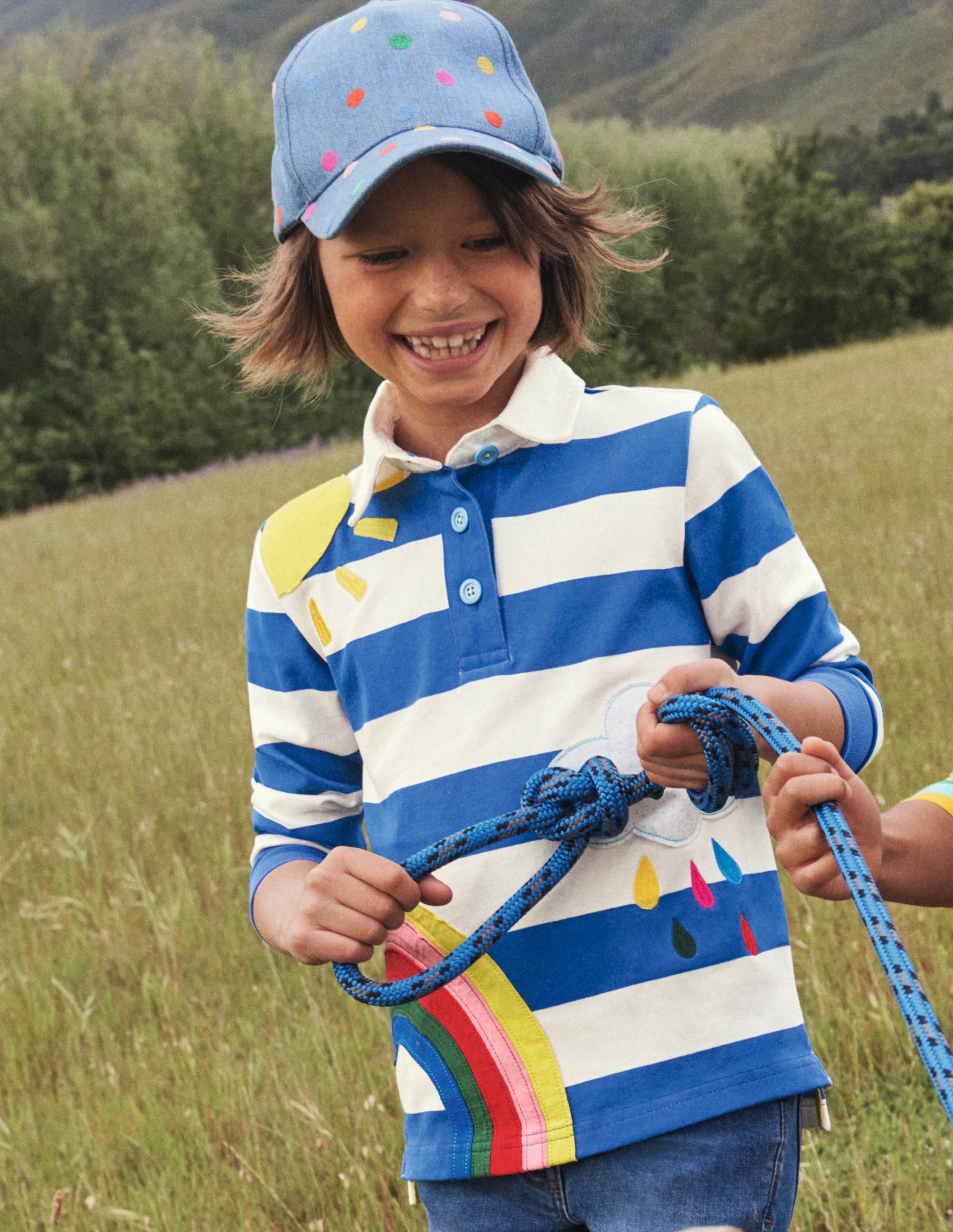 Appliqué Rugby Top for Women - Bright Marina Blue & Ivory - Stylish Casual Wear for Sports, Outings & Everyday Fashion