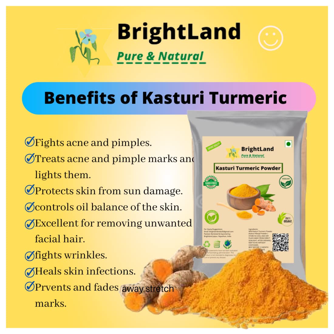 **Brightland Organic Wild Turmeric Powder (Kasthuri Manjal) – 100g | Natural Skin Brightening & Face Whitening | Curcuma Aromatica for Glowing Skin – Perfect for DIY Face Masks & Ayurvedic Beauty Rituals**