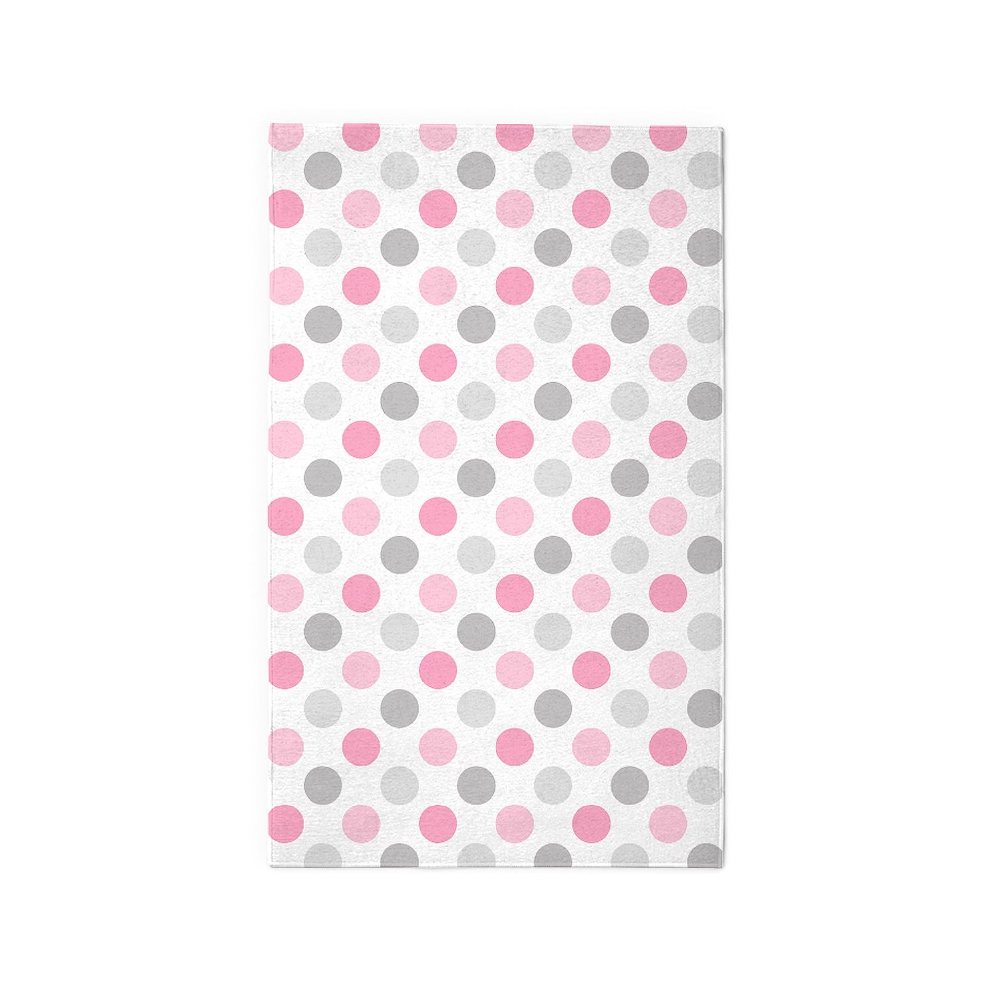 Stylish Pink & Gray Polka Dot Area Rug - Soft Fabric Throw Rug for Living Room, Bedroom, or Nursery Decor | Non-Slip Decorative Floor Mat