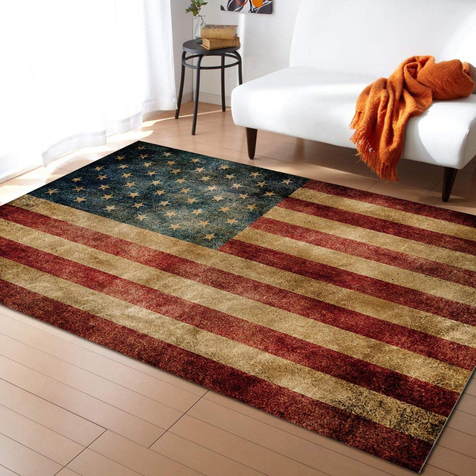 Vintage American Flag Paintings Area Rug - USA Patriotic Print Soft Washable Carpet for Boys & Girls Nursery, Bedroom, Living Room - 5' x 6' Home Decor Rug - Perfect for 4th of July Decorations, Kids Room Themes & Patriotic Home Styling