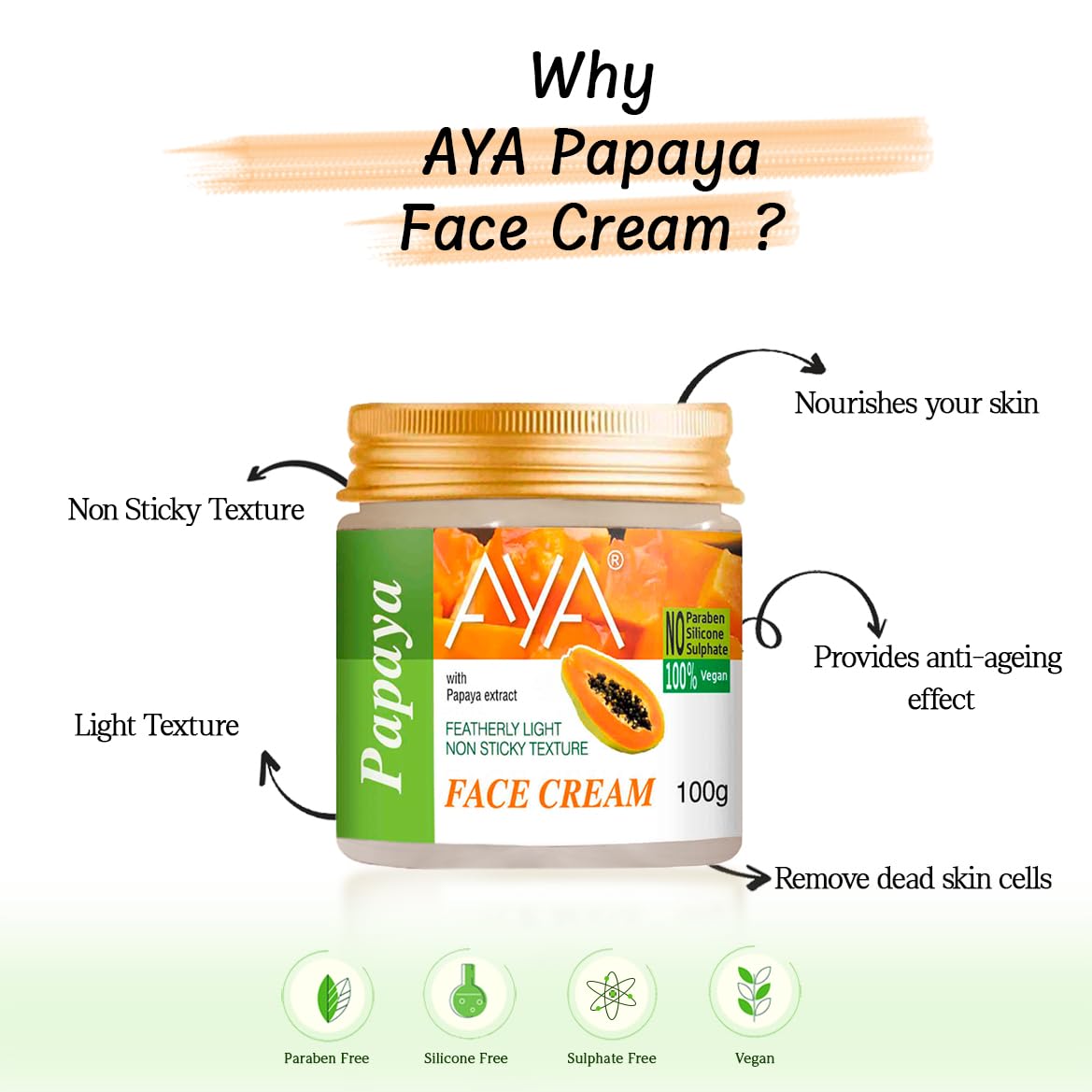 AYA Papaya Face Cream 100g - Skin Brightening & Nourishing Cream for Glowing Skin | Soothes & Exfoliates | Paraben-Free, Silicone-Free, Sulfate-Free | Perfect for Daily Skincare Routine & Nighttime Moisturizing