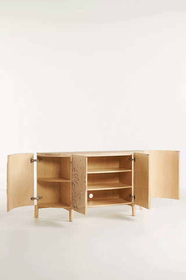 Hand Carved Wooden Buffet Table - Unique Imagined World Design Credenza for Dining Room & Living Room Decor