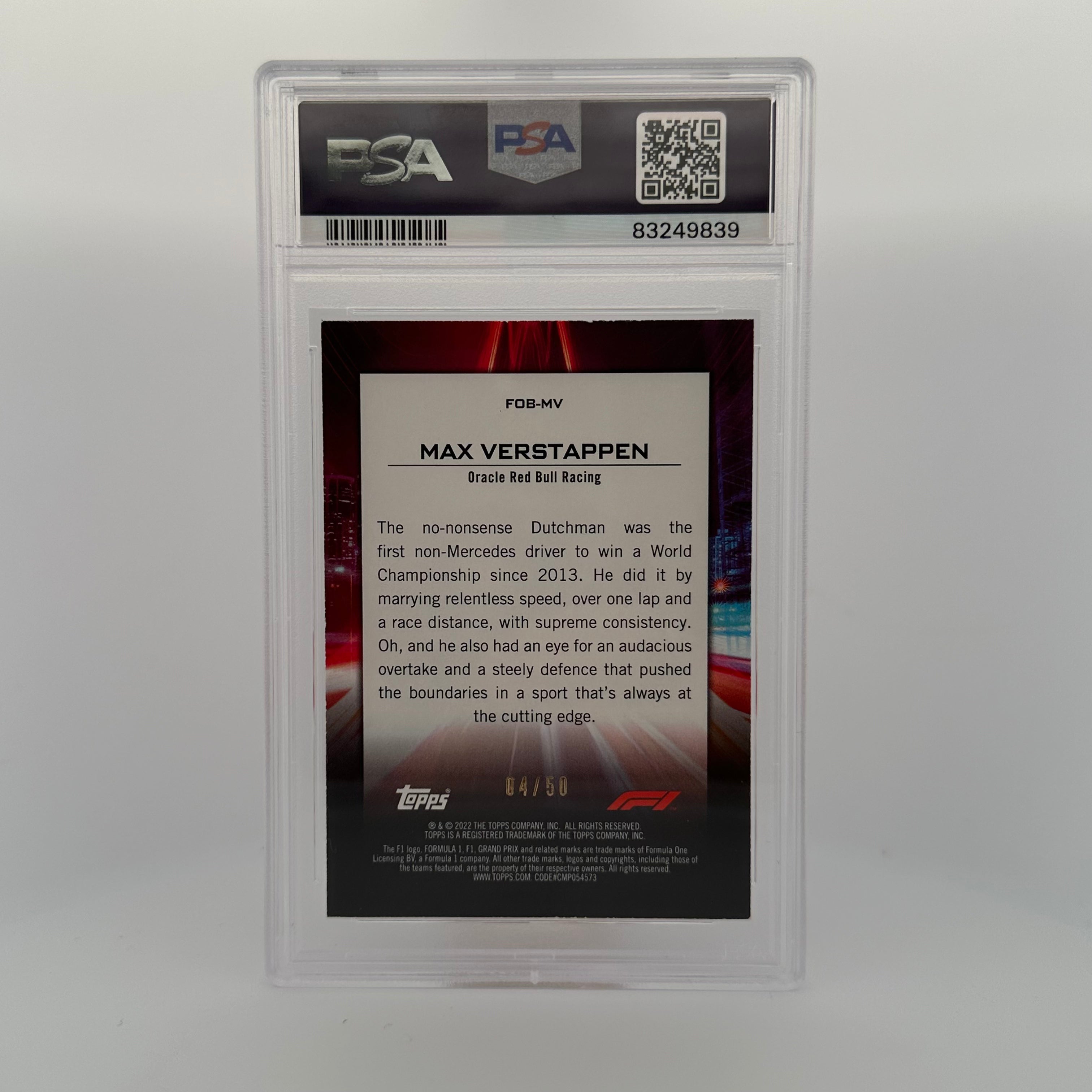 PSA 7 Graded 2004 Max Verstappen #FOBMV Flash Of Brilliance Gold Parallel 50/50 - Rare Racing Collectible for Display & Investment