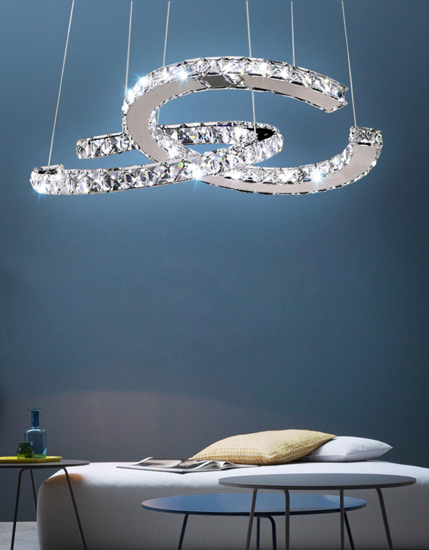 Modern Crystal Double C Chandelier - Elegant Ceiling Light Fixture for Dining Room, Living Room & Bedroom - Perfect for Home Decor & Wedding Venues