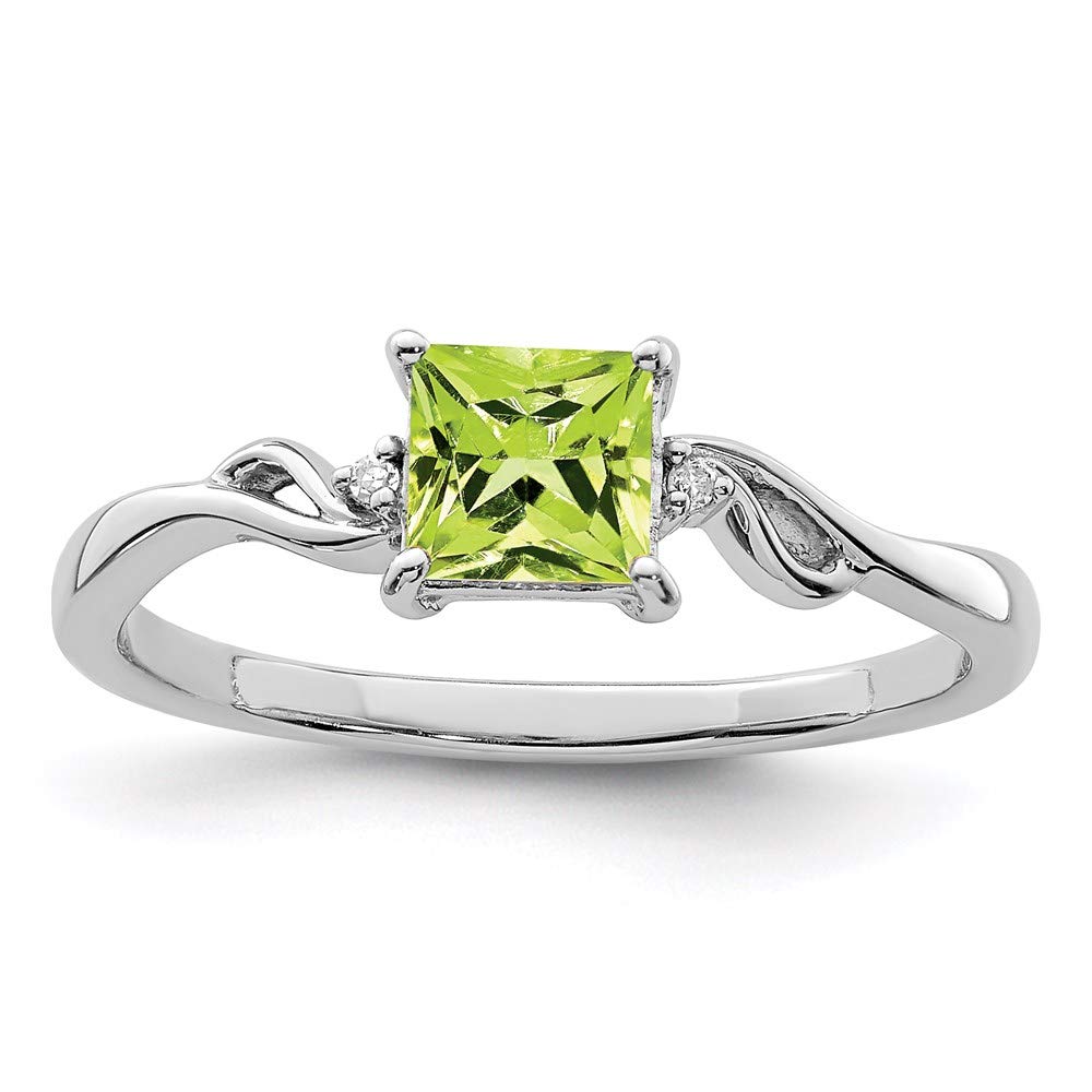 925 Sterling Silver Diamond & Peridot Square Ring for Women - Elegant Fine Jewelry Gift for Her - Perfect for Anniversaries, Birthdays & Special Occasions