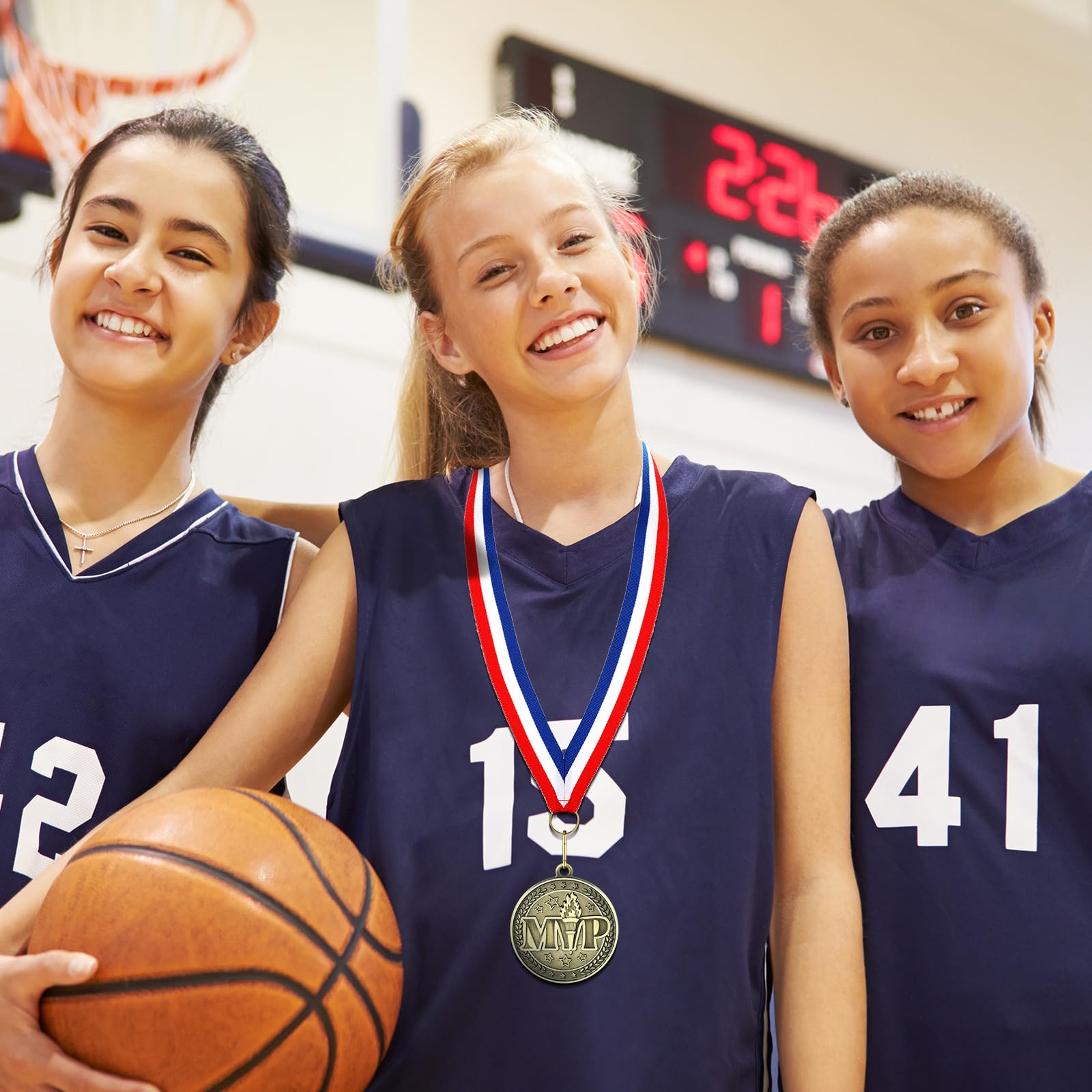 48 Pcs Gold Award Medals with Neck Ribbons - Champion Medals for Sports Competitions, School Field Day, Birthday Party Prizes & Winner Trophies - Perfect for Track Meets, Soccer Tournaments, and Award Ceremonies