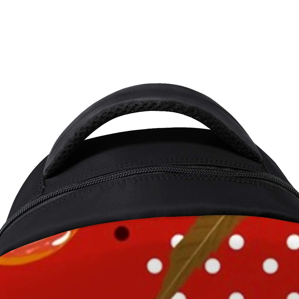 Kuizee 16 Inch Durable School Backpack - Red Exotic Tropical Macaw Bird Print with Polka Dots, College Book Bag for Travel & Daily Use | Perfect for Students, Commuters & Outdoor Activities