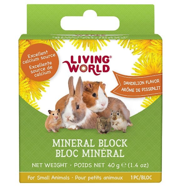 Living World Dandelion Flavor Mineral Block for Small Animals - Essential Calcium Supplement for Rabbits, Guinea Pigs & Hamsters - Perfect for Cage Chewing & Dental Health
