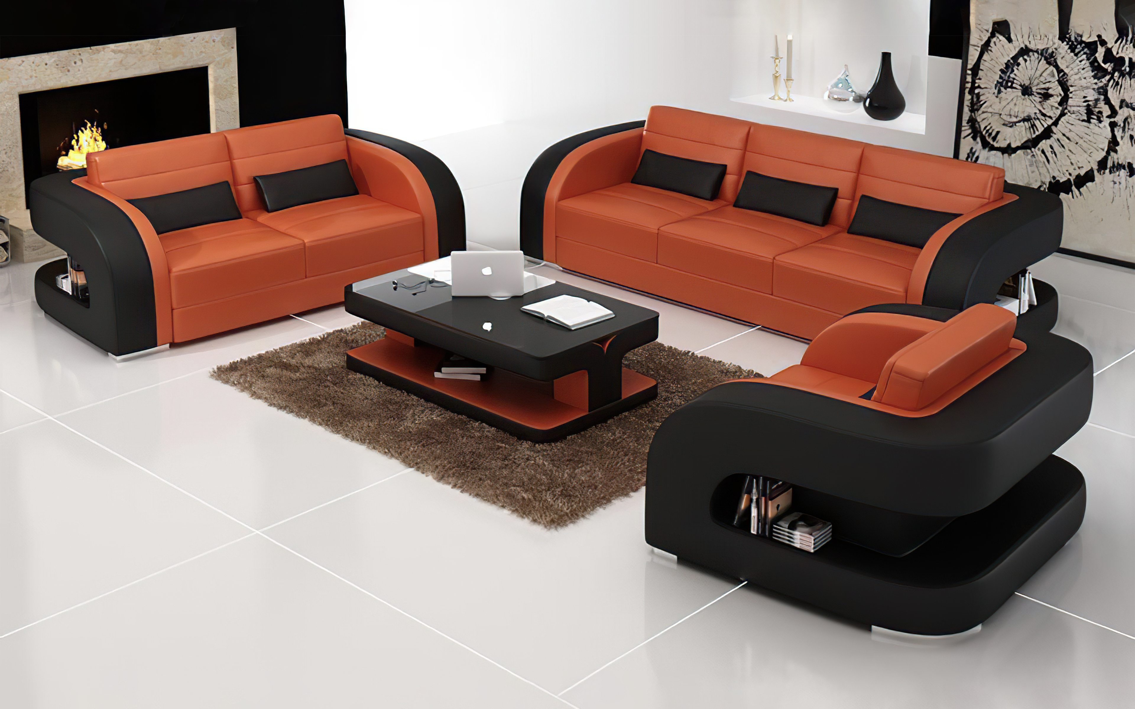 Hennessey Modern Leather Sofa Set - 3-Piece Genuine Leather Living Room Furniture for Home & Office - Perfect for Lounging, Entertaining & Relaxing