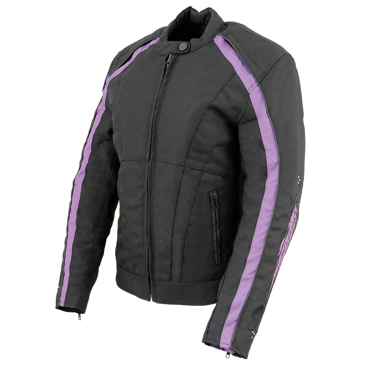 Milwaukee Leather SH1954 Women's Black Textile Motorcycle Jacket with Stud & Wings Detailing - Stylish Protective Riding Gear for Bikers & Outdoor Adventures