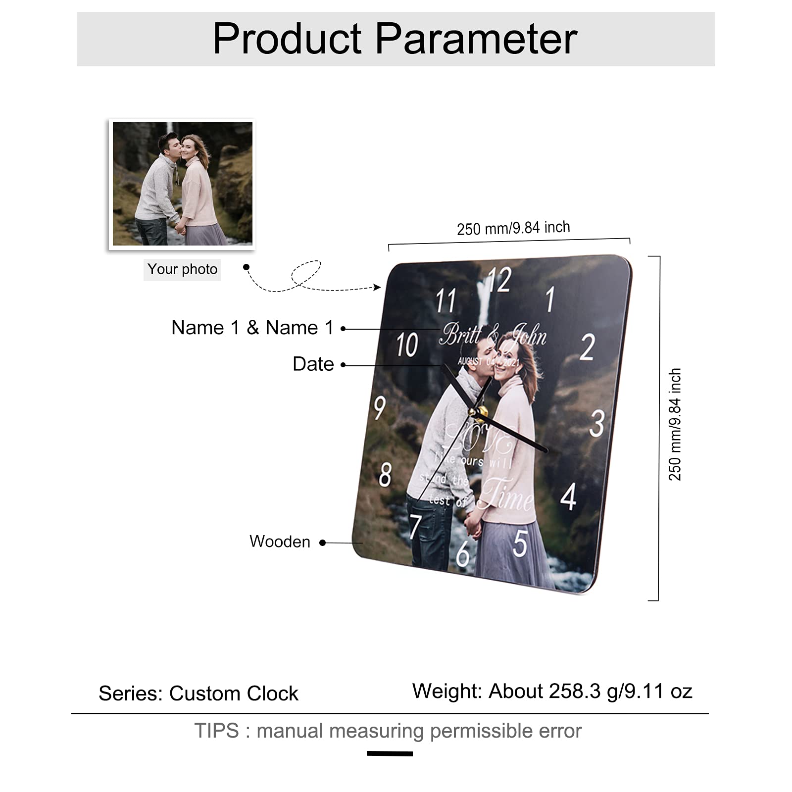 Personalized Photo Frame Wall Clock - Custom Family Picture Clock with Your Photo, Logo or Design - Perfect for Home, Office & Living Room Decor - Unique Gift Idea for Birthdays, Anniversaries & Housewarming (1 Photo Included)