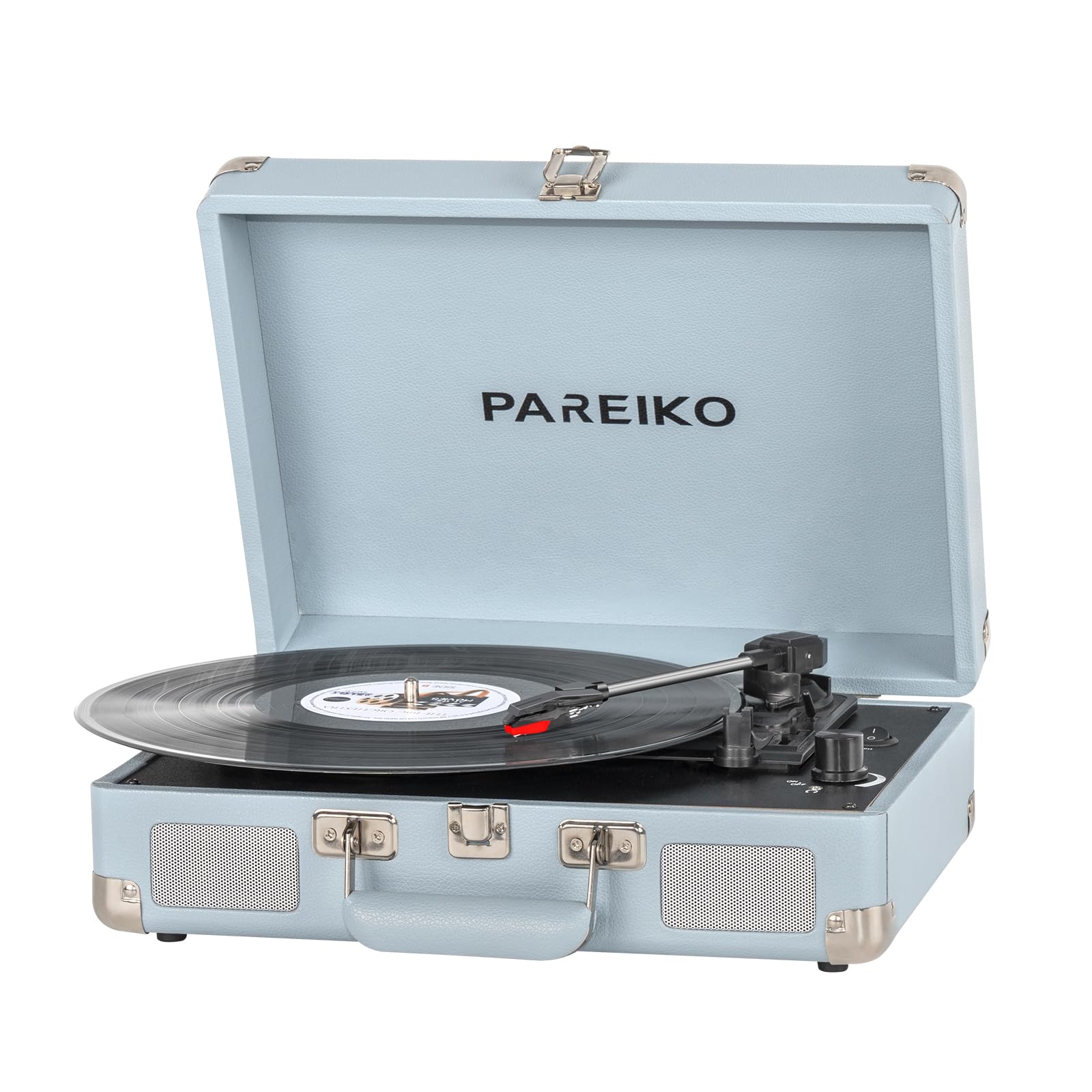 Portable Bluetooth Vinyl Record Player with Built-in Speakers & Battery - 3 Speed Suitcase Turntable, 3.5mm Headphone Jack, AUX/RCA Output - Perfect for Home, Travel & Outdoor Music Listening