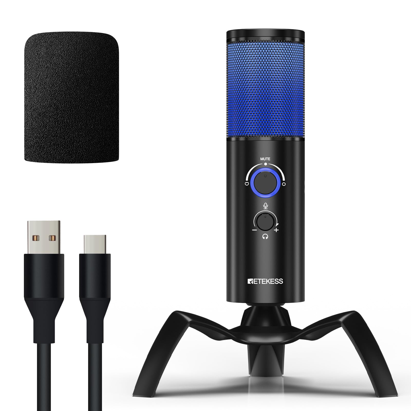 Retekess TG101 RGB USB Condenser Gaming Microphone with 2 Capsule Array - 96dB S/N Clear Sound, Metal Body, Shock Mount for PC, PS4/5 | Perfect for Streaming, Podcasting & Online Gaming
