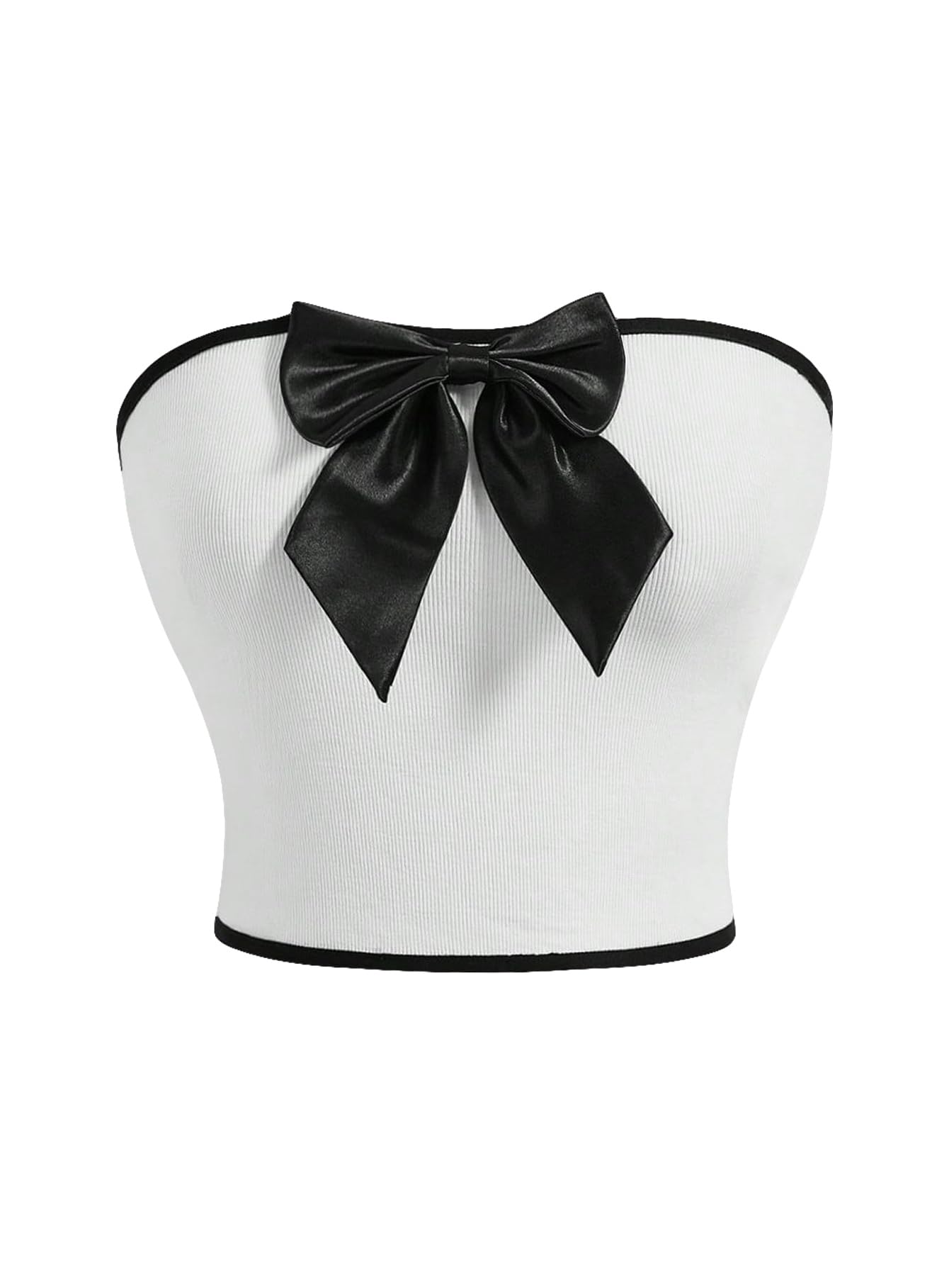 Milumia Women's Color Block Strapless Tube Top with Bow Knot - Y2K Bandeau Crop Top | Trendy Going Out Tees 2024 | Perfect for Parties, Concerts & Summer Outfits
