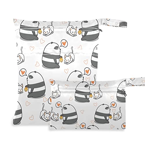 Waterproof Reusable Wet Dry Bag with Two Zippered Pockets - Cute Panda Design for Diapers, Swimsuits & Toiletries - Perfect for Travel, Pool & Beach Activities