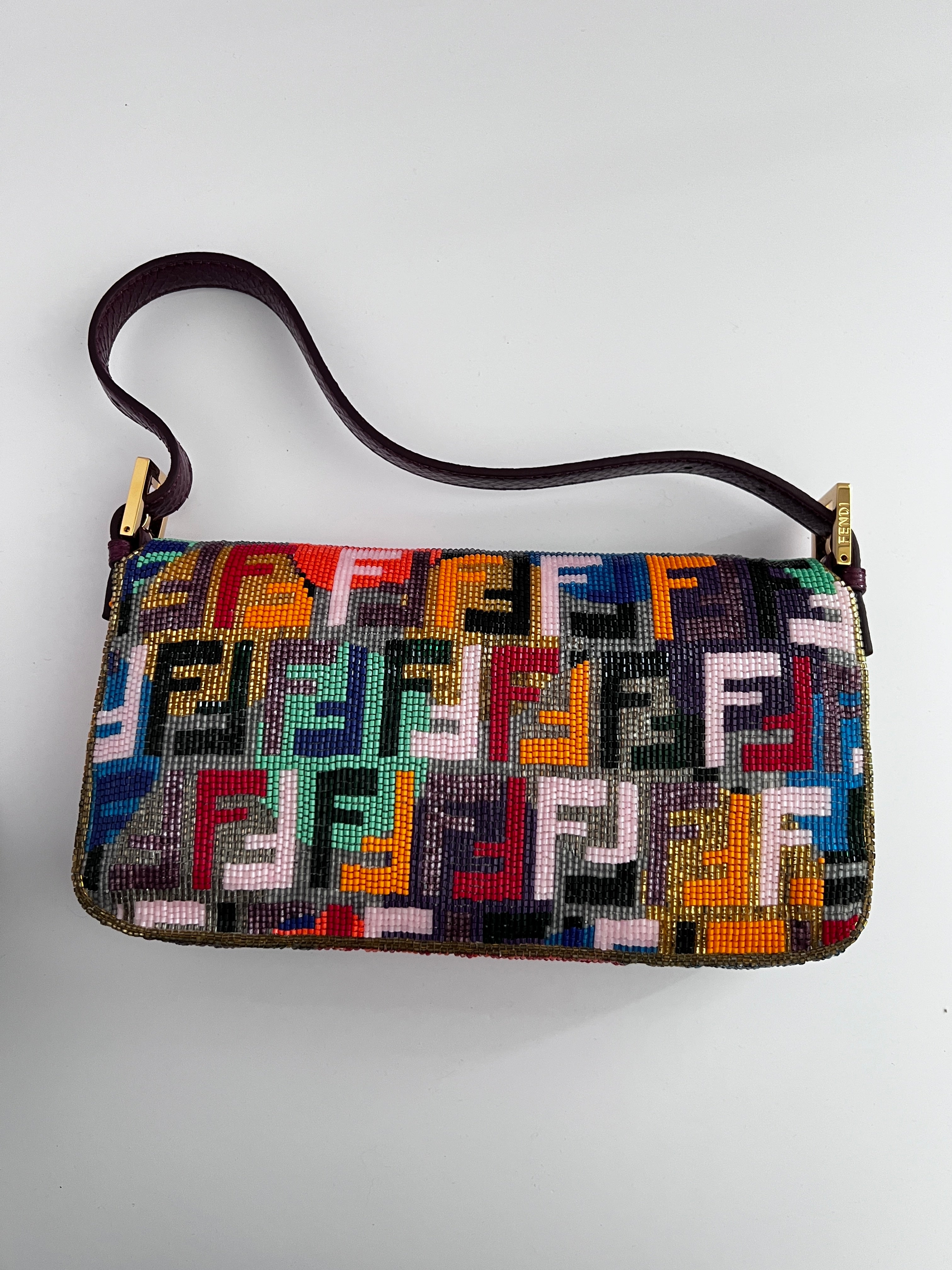 Fendi FF Multicolor Beaded Baguette Bag - Stylish Shoulder Purse for Women, Perfect for Parties, Weddings & Evening Events
