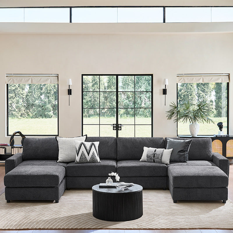 Aeris Modern Curved Sectional Sofa Set - L-Shaped Couch with Ottoman for Living Room, Lounge & Entertainment Spaces | Contemporary Fabric Upholstery, Comfortable Seating for Family & Guests