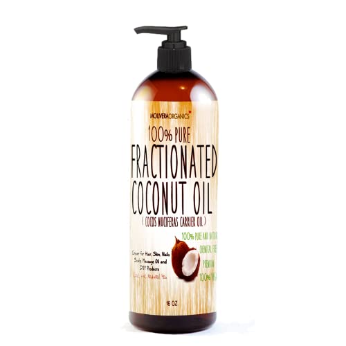 Molivera Organics 16 oz Fractionated Coconut Oil - 100% Pure MCT Oil for Hair Care, Skin Moisturizing, Massage & Aromatherapy | Premium Grade A Carrier Oil | UV Resistant BPA-Free Bottle | Ideal for DIY Beauty Recipes & Essential Oil Blending
