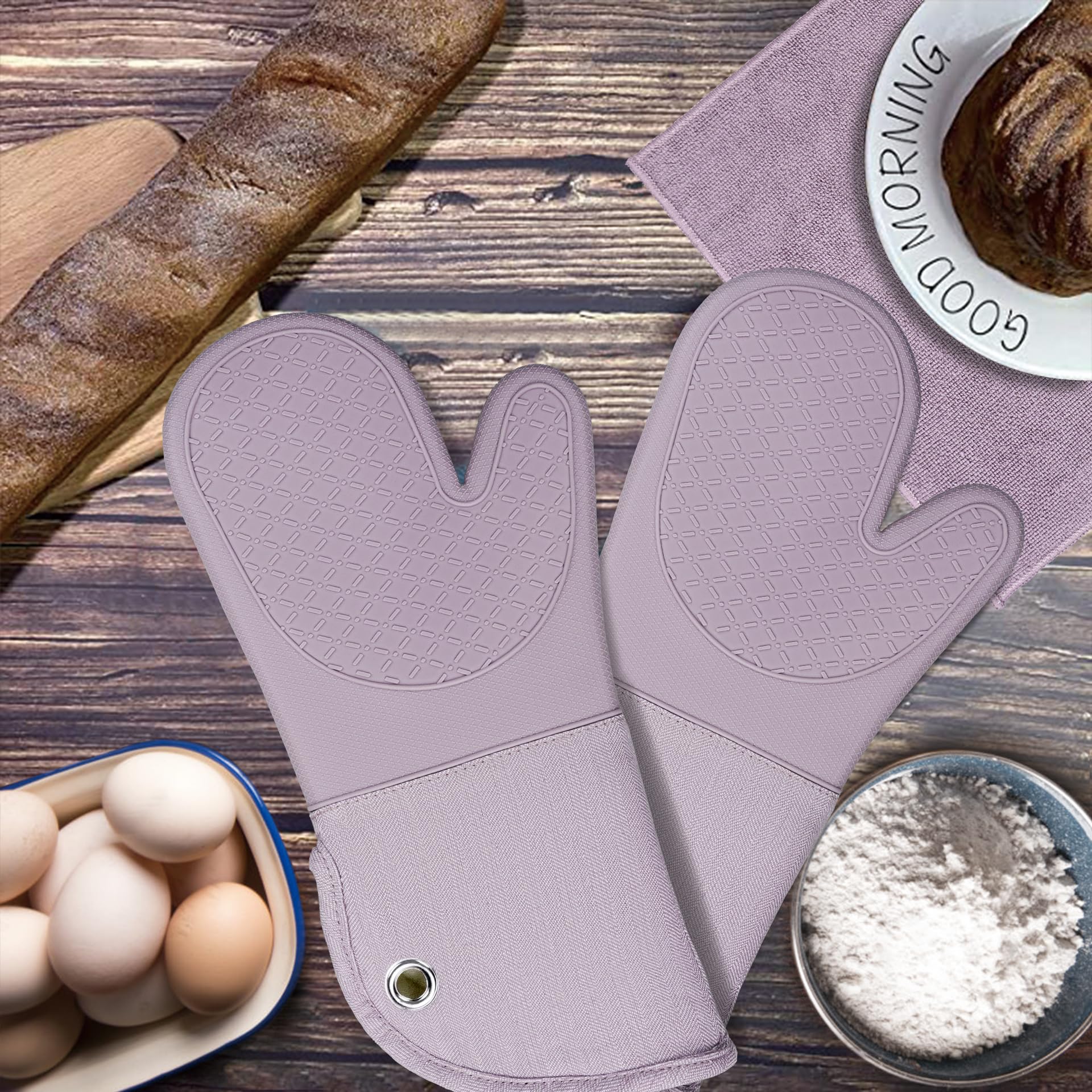 **Heat Resistant 500°F Microwave Silicone Oven Mitts – Pair of Non-Slip Kitchen Gloves for BBQ, Baking & Cooking – Perfect Pot Holder for Grilling, Roasting & Hot Dish Handling (Purple)**