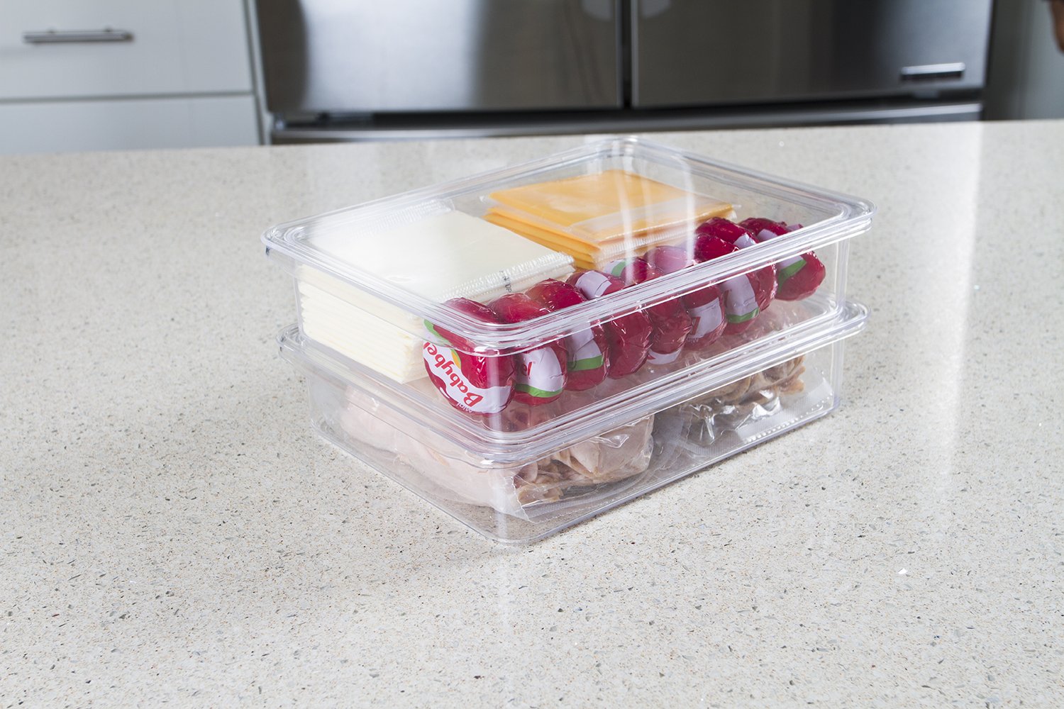 Stackable Fridge Storage Containers for Kitchen & Pantry - 2 Pack Clear Food Bins with Lids | Keep Deli Meats & Cheeses Fresh | Compact Organizers for Refrigerator, Freezer & Meal Prep