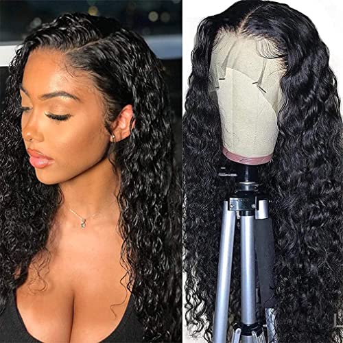 13x4 Deep Wave Lace Front Wig Human Hair - Pre Plucked 150% Density Brazilian Curly Glueless Wig with Baby Hair | Natural Black Color 16 Inch | Perfect for Black Women's Daily Wear, Special Occasions & Protective Styling