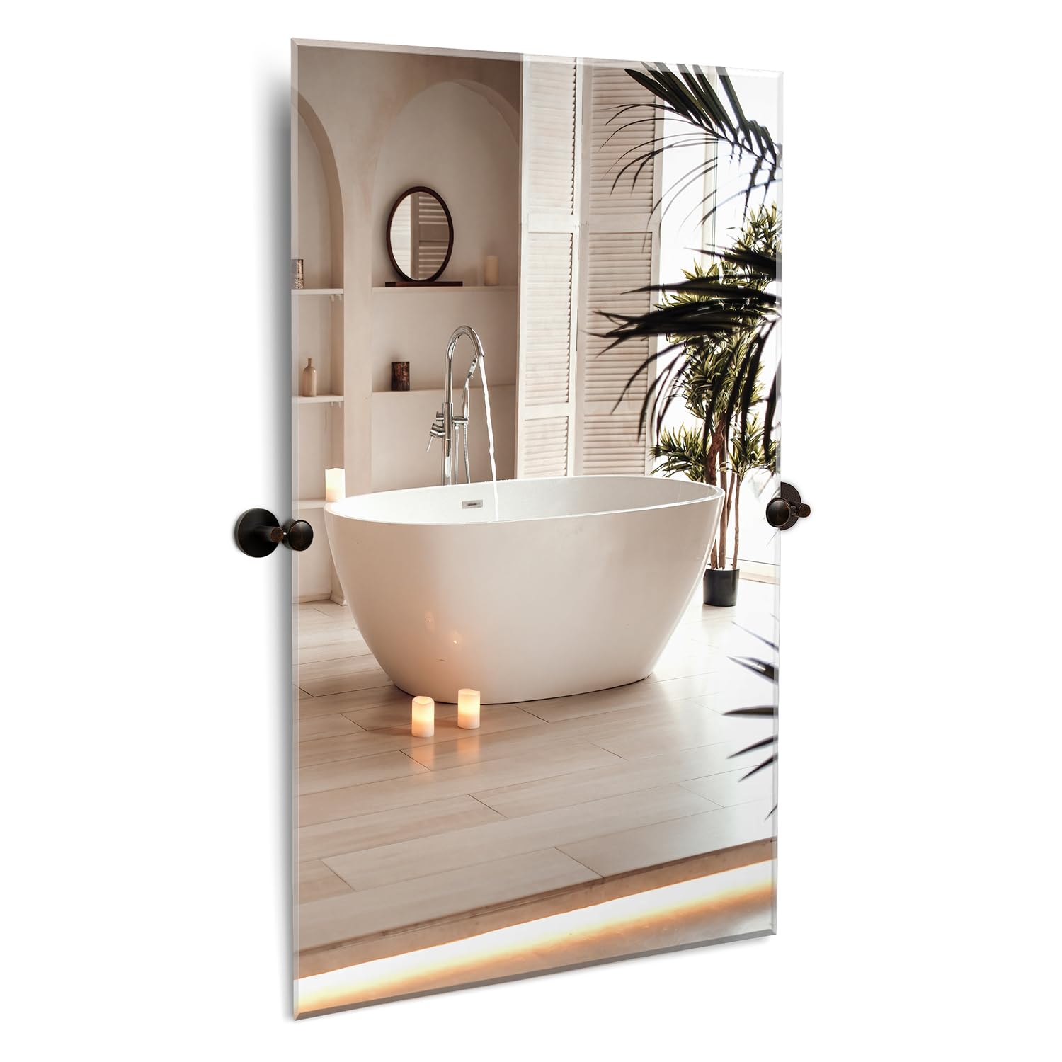 20x30 Inch Frameless Pivot Mirror for Bathroom with Oil Rubbed Bronze Brackets - Rectangular Tilting Wall Mounted Vanity Mirror - Hangs Horizontally & Vertically - Perfect for Farmhouse, Modern & Traditional Bathroom Decor