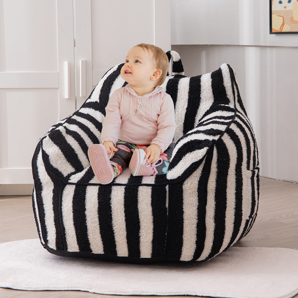 MAXYOYO Kids Bean Bag Chair - Soft Sherpa Bean Bag Couch with Decorative Edges for Boys & Girls | Comfortable Seating for Bedroom, Playroom & Reading Nook (Stripe Black)