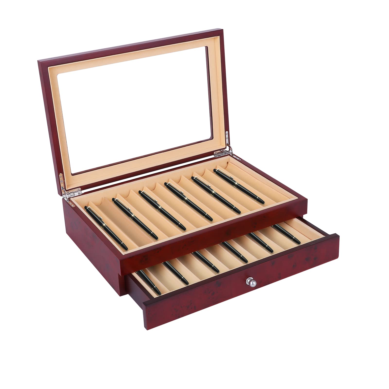 Premium Wooden Pen Display Box - 23 Slot Fountain Pen Storage Organizer & Collector Case with 2 Layers (Red) - Perfect for Home Office, Gift Presentation & Pen Enthusiast Collections