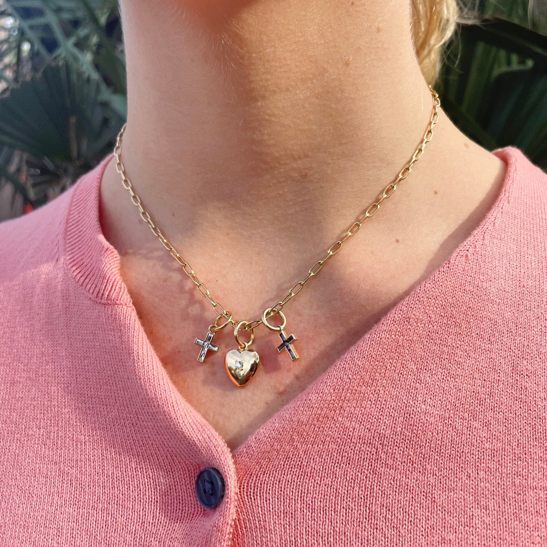 Single Stone Sapphire Mini French Cut Carmela Cross Pendant Necklace - Elegant Jewelry for Women, Perfect for Gifts, Weddings & Special Occasions