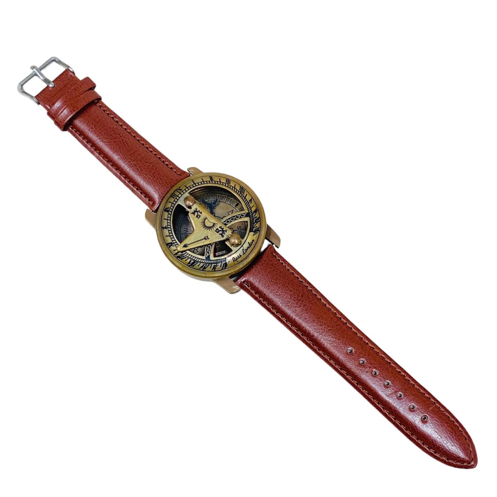 Vintage Steampunk Sundial Compass Watch - Pirate Ship Replica Brass Wristwatch with Nautical Design, Unique Antique Gift for Men & Women | Perfect for Outdoor Adventures, Cosplay & Collector's Display
