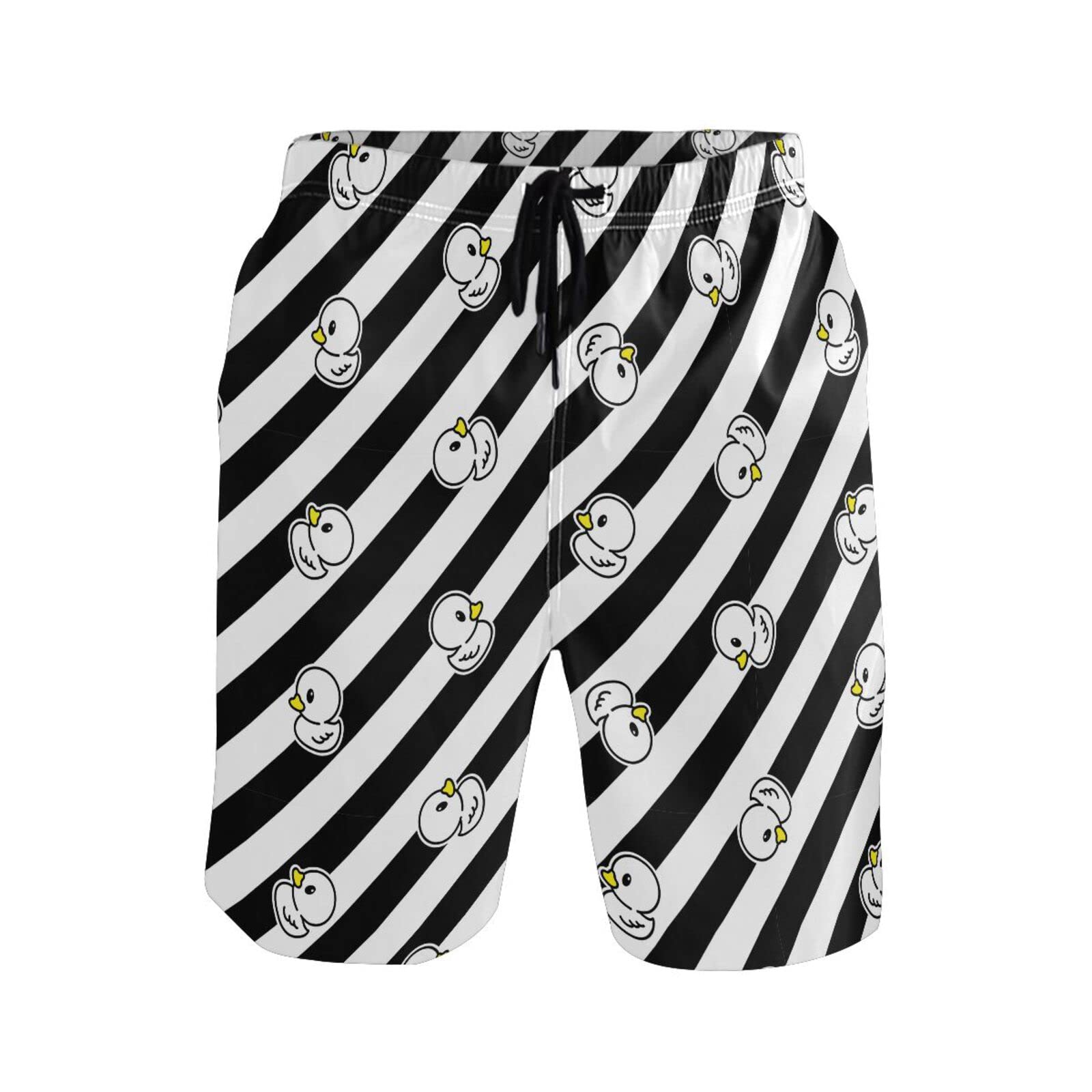 Men's Duck Vector Stripes Swim Trunks - Quick Dry Beach Shorts with Pockets for Swimming & Surfing