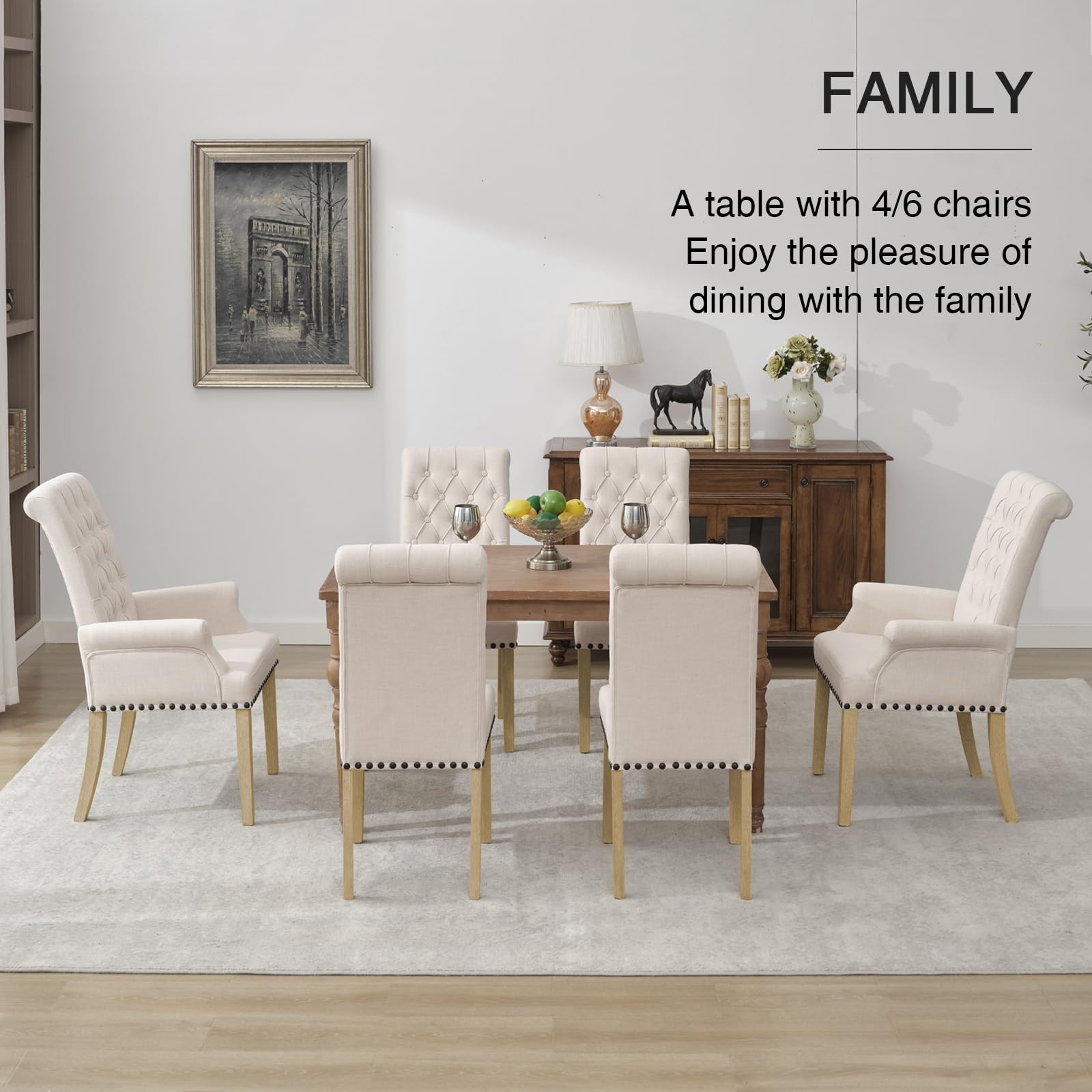 Luxury Upholstered Fabric Accent Dining Chair - Elegant Tufted Club Chair for Dining Room & Kitchen - Beige Home Decor - Perfect for Formal Dining, Breakfast Nooks & Small Spaces