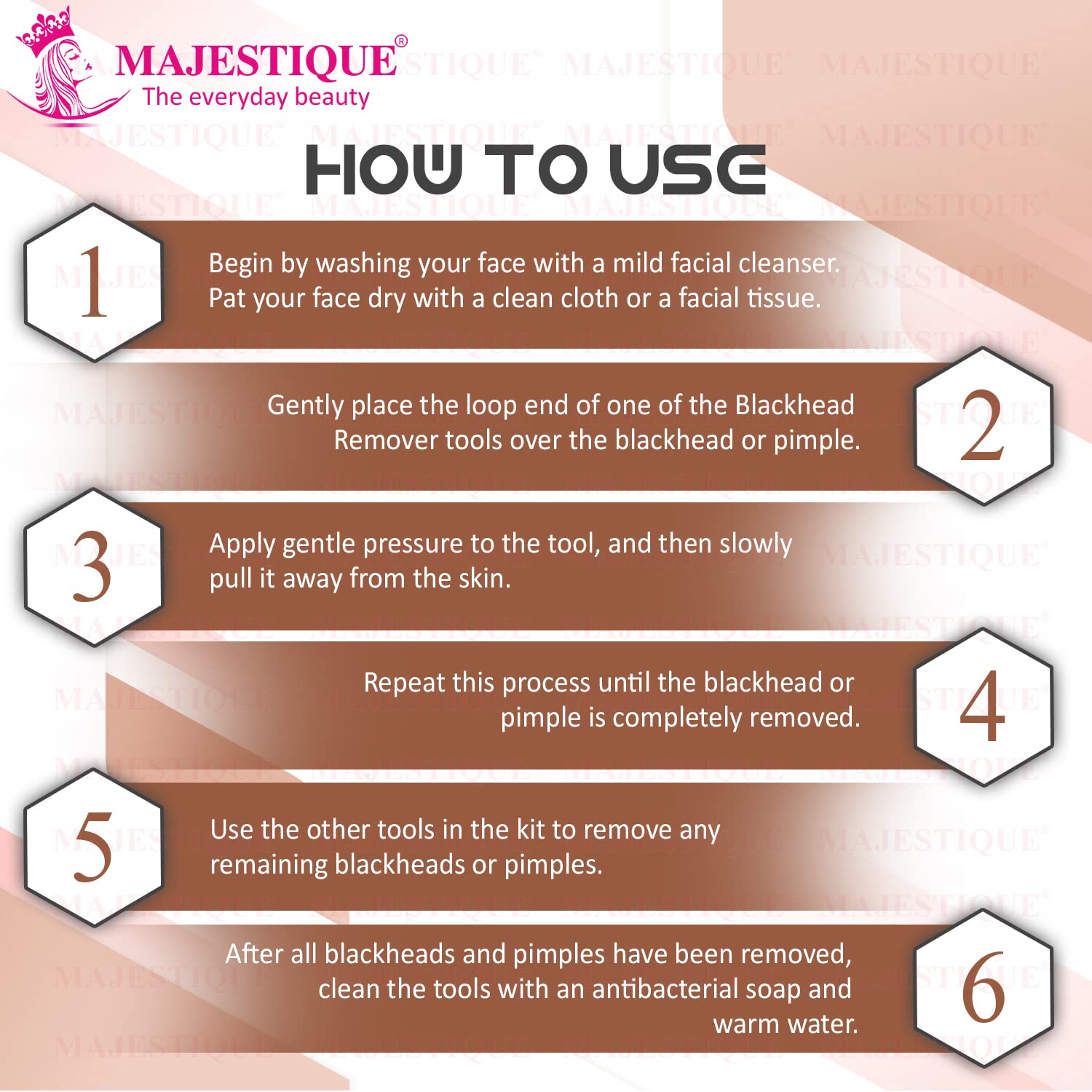 Majestique 4-Piece Blackhead Remover Kit - Stainless Steel Pimple Extractor Tool for Nose & Face - Whitehead & Blackhead Removal for Men & Women - CMB530 - Perfect for Home Skincare & Spa Treatments