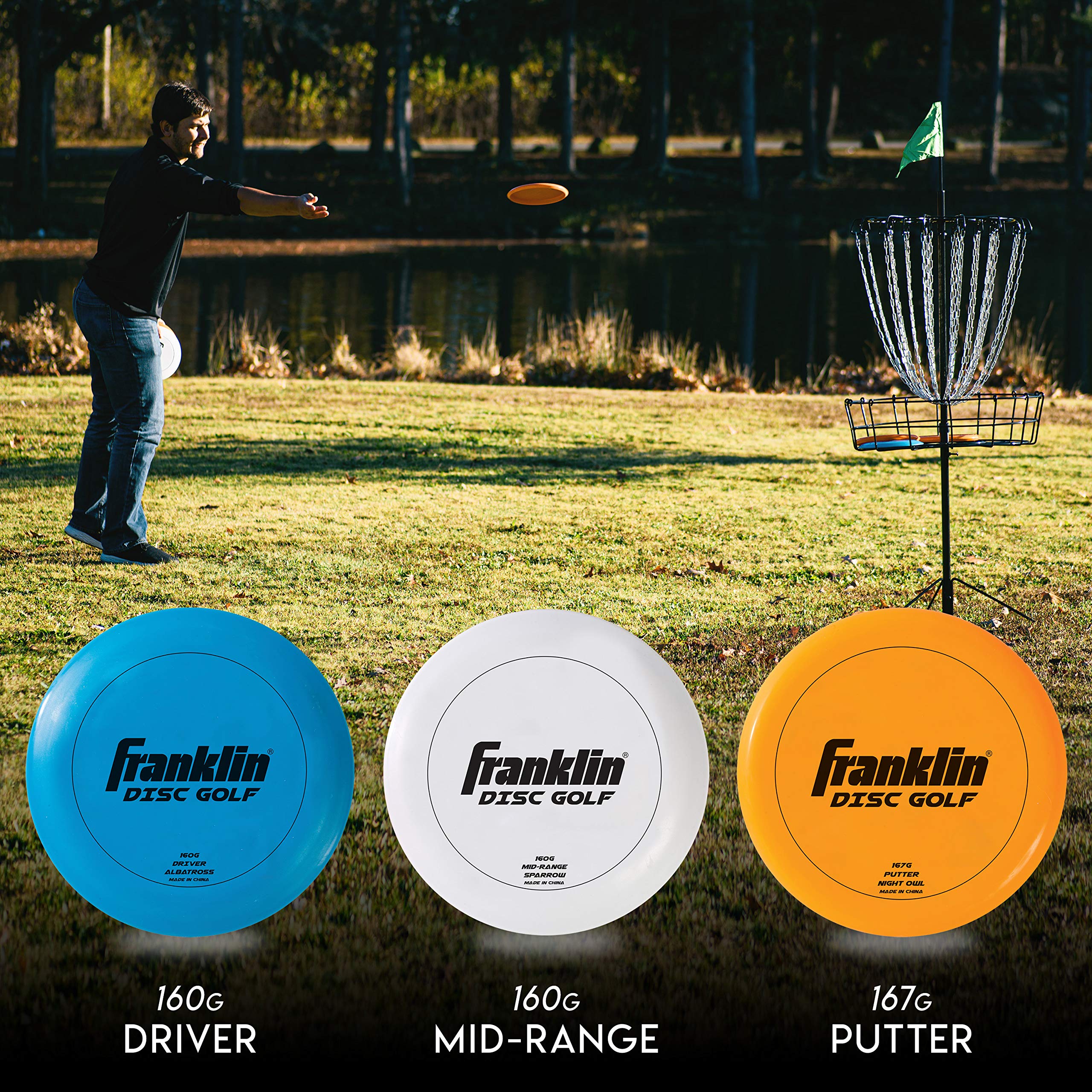 Franklin Sports Disc Golf Starter Set - 3 Discs for Beginners | PDGA Approved Golf Discs for Driving, Mid-Range & Putting | Perfect for Outdoor Recreation & Backyard Games
