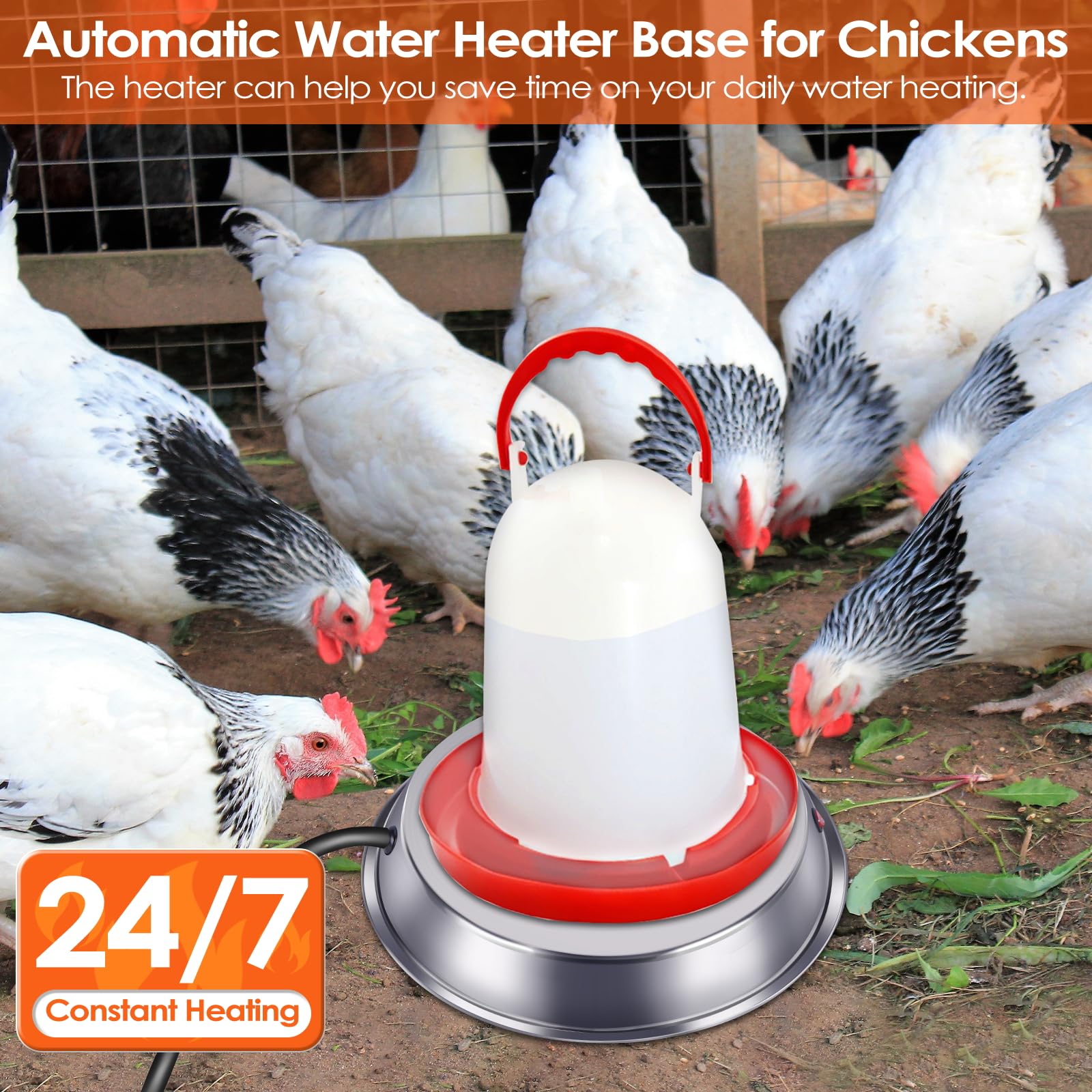 Heated Chicken Waterer for Winter - Automatic Poultry Water Heater Base with Rapid & Continuous Heating - Keep Chickens Hydrated in Cold Weather - Ideal for Coops, Farms, and Backyard Flocks