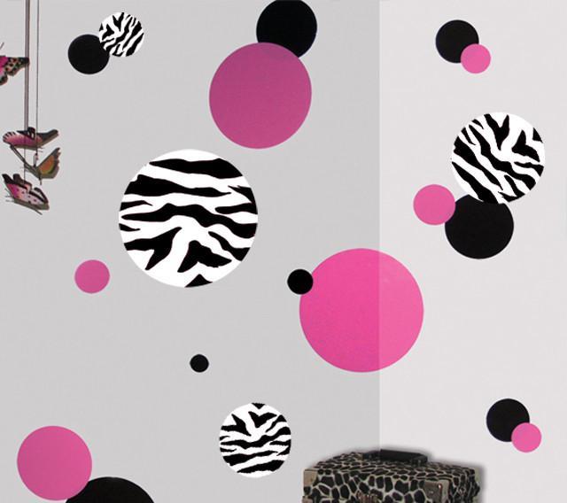 Zebra Pink & Black Dot Decals - Waterproof Vinyl Stickers for Laptop, Phone, Water Bottle - Perfect for Kids Room, School Supplies, DIY Crafts & Party Decorations