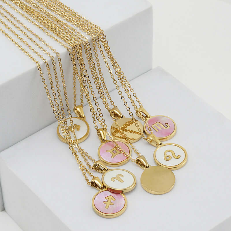 18K Gold Retro Zodiac Astrology Pendant Necklace - Personalized Horoscope Jewelry Gift for Women | Perfect for Birthday, Anniversary & Spiritual Occasions