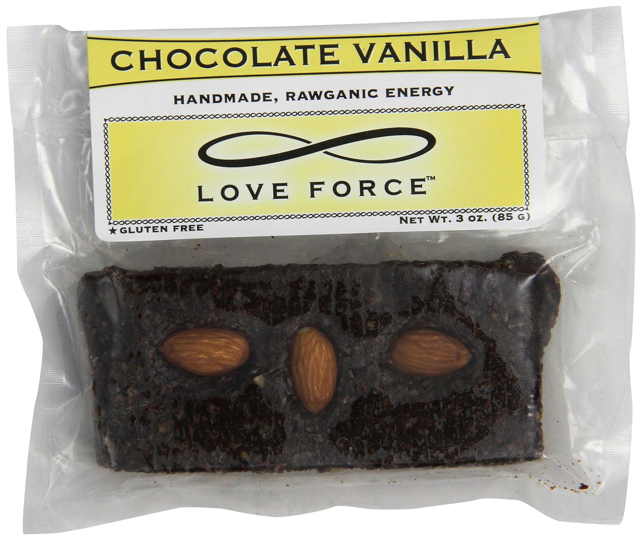 Love Force Vegan Chocolate Energy Bar - Vanilla Rawganic, 3oz - Gluten Free Plant-Based Snack for Hiking, Workouts & Healthy Breakfast