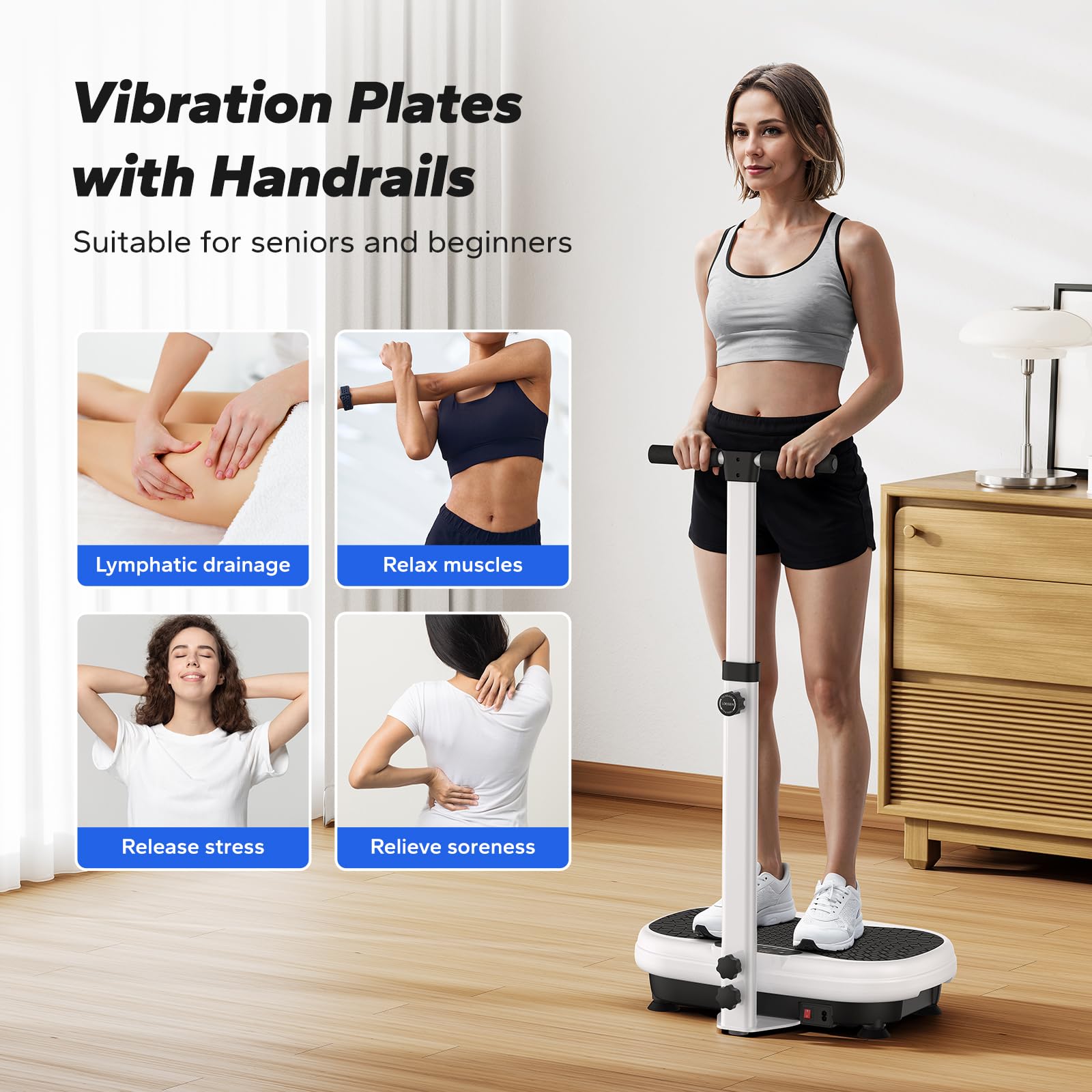 MERACH Vibration Plate Exercise Machine with Handrails - Full Body Workout Platform for Home Fitness, Weight Loss & Muscle Toning - Ideal for Women & Men (Use for Post-Workout Recovery, Cellulite Reduction & Improved Circulation)