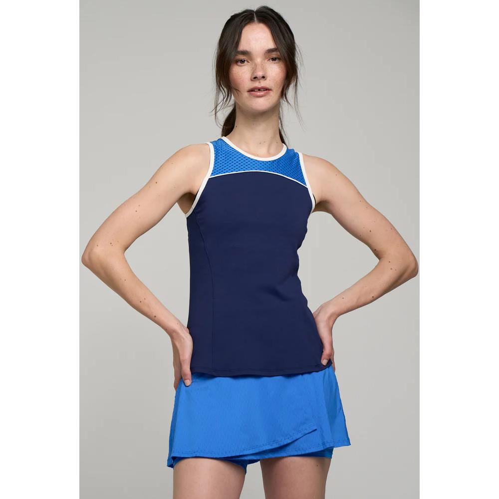 Lija Women's Be Your Best Superior Tank Top - Breathable Workout Shirt for Yoga, Running & Gym - Marine Blue Athletic Wear