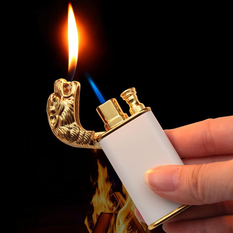 Double Flame Windproof Lighter - Tiger Design for Men, Outdoor & Camping