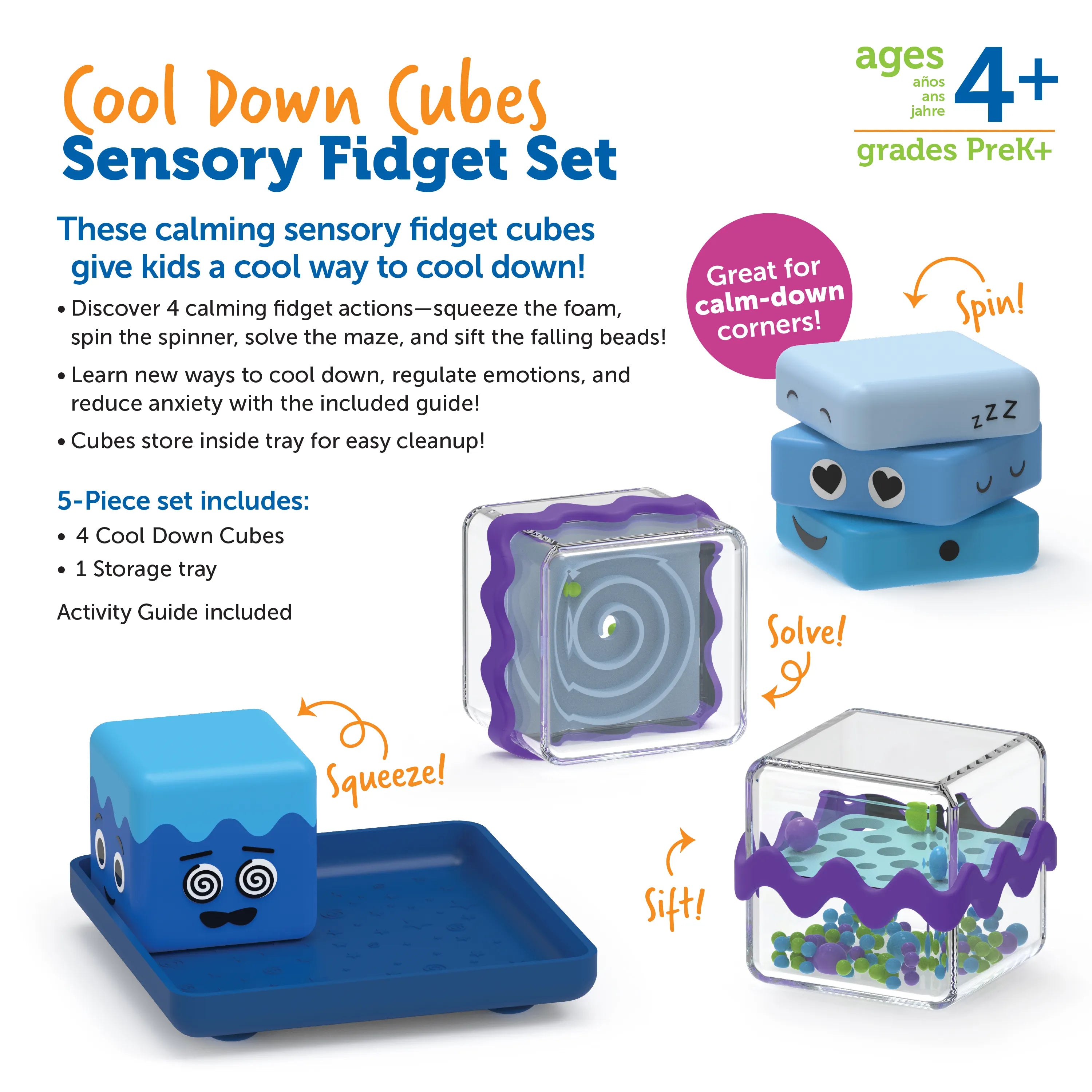 Cool Down Cubes Sensory Kit for Kids - Stress Relief & Anxiety Toys for Calming & Focus - Perfect for Autism, ADHD, and Sensory Processing Disorder - Use at Home, School, or Therapy